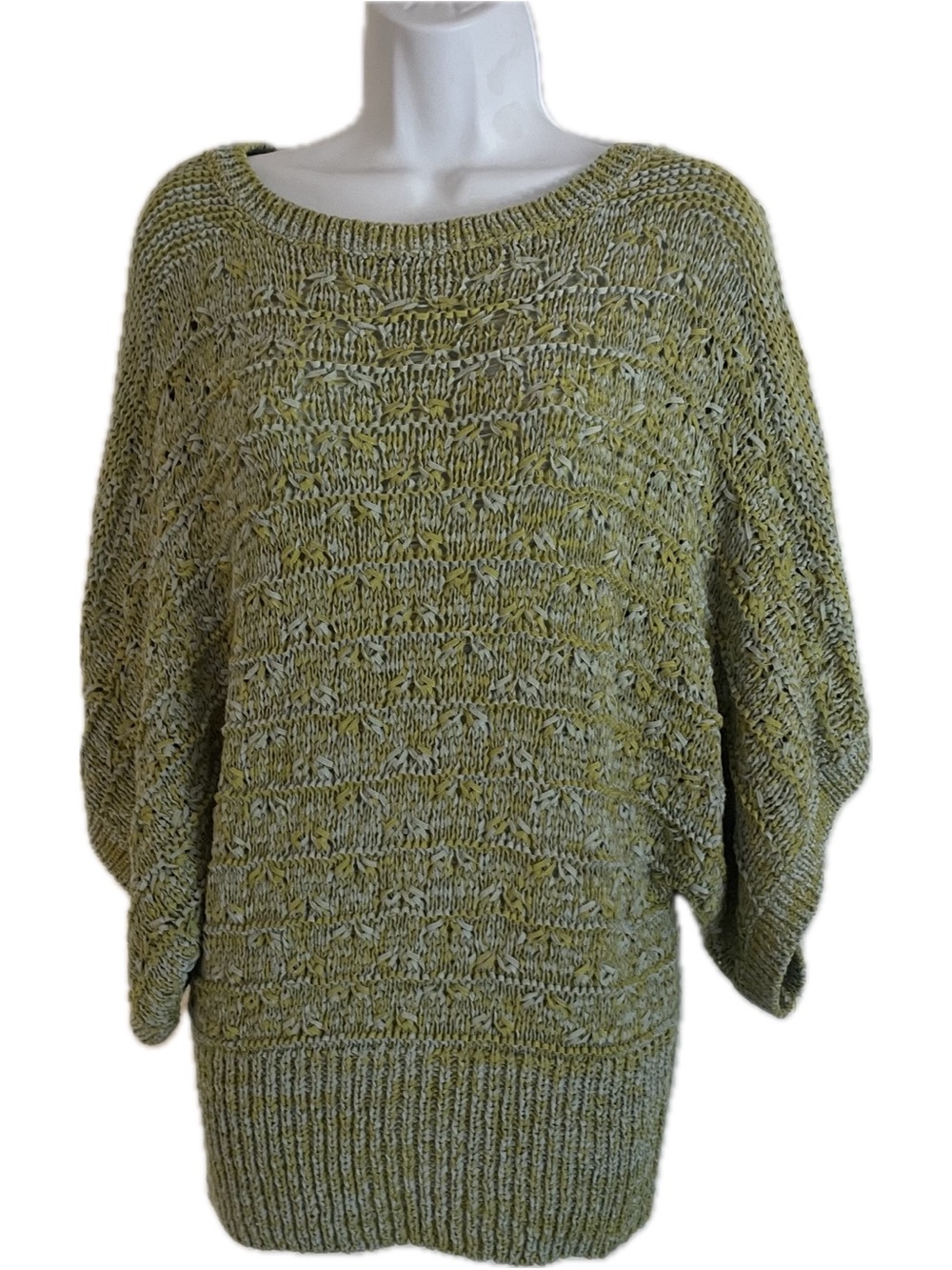 Vertigo Paris Olive Green Open-Weave Crewneck Sweater